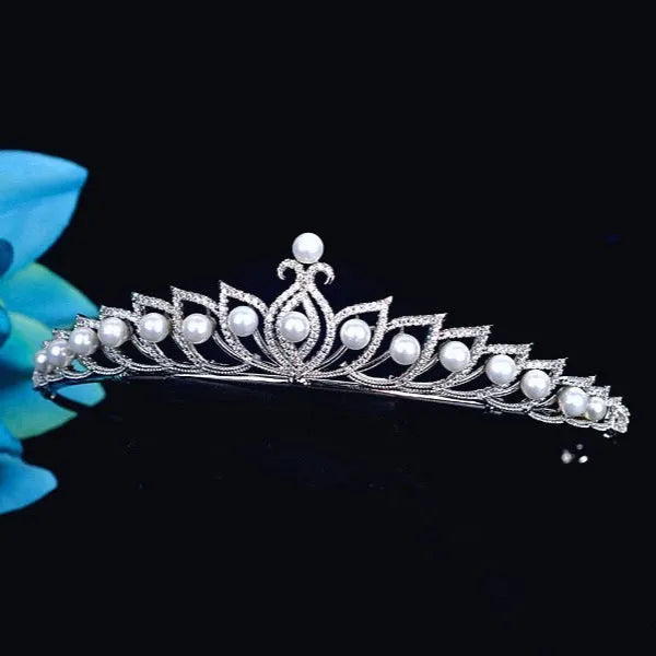 Wedding Hair Accessories - Pearl and Cubic Zirconia Bridal Tiara