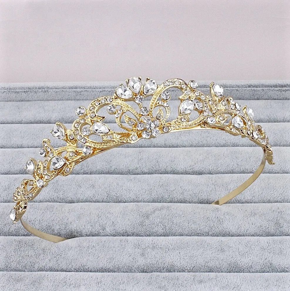 Wedding Hair Accessories - Rhinestone Bridal Tiara - Available in Silver and Yellow Gold