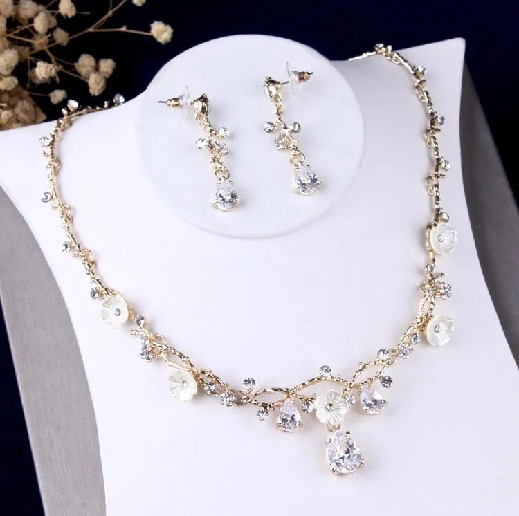 Wedding Jewelry and Accessories - Gold Bridal 3-Piece Jewelry Set With Tiara