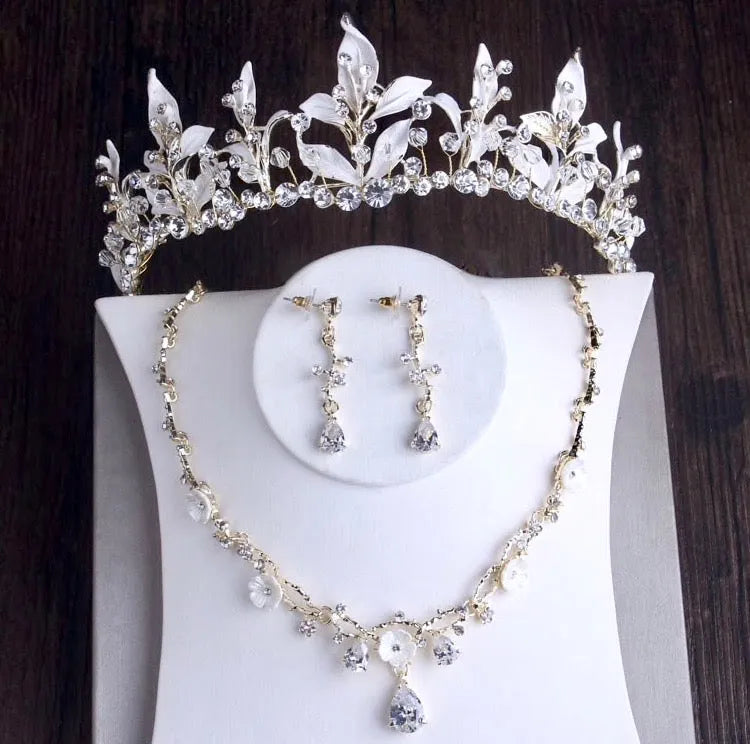 Wedding Jewelry and Accessories - Gold Bridal 3-Piece Jewelry Set With Tiara