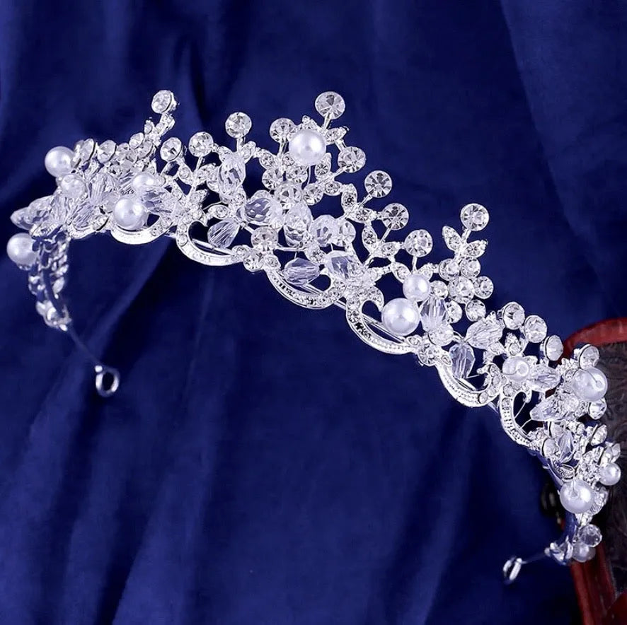 Wedding Hair Accessories - Bridal Pearl and Crystal Tiara - Available in Silver, Rose Gold and Yellow Gold