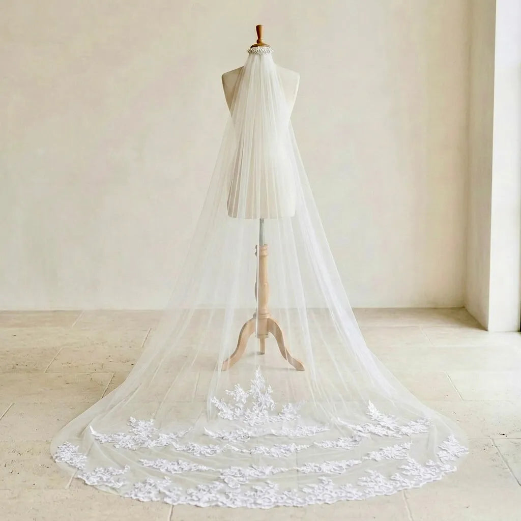 Wedding Veil - Lace Edge Cathedral Length Bridal Veil  display picture 3