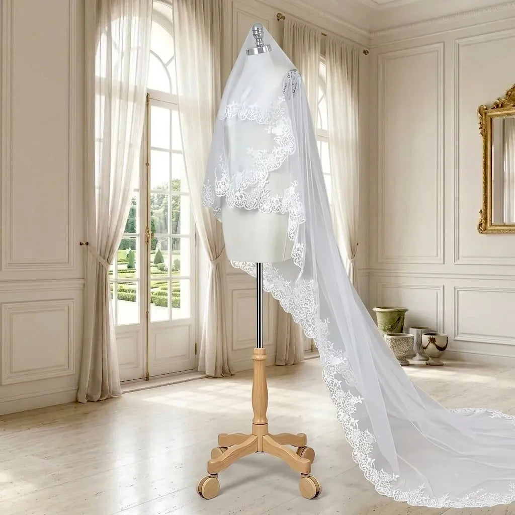 WHITE VEIL セット Linzi Jay Two Tier Fingertip Veil with Pearl and Beaded Edge | LA929