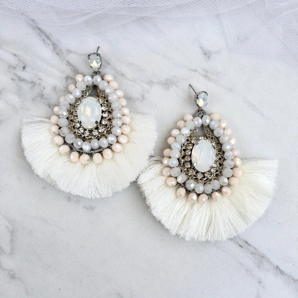 Wedding Jewelry - Opal Bridal Tassel Earrings