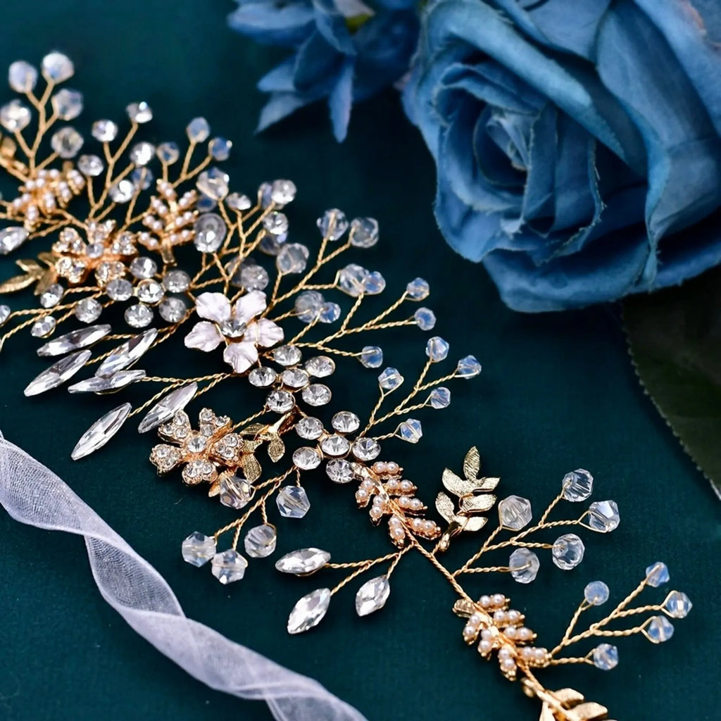 "Harley" - Romantic Pearl Bridal Headband - Available in Gold and Silver