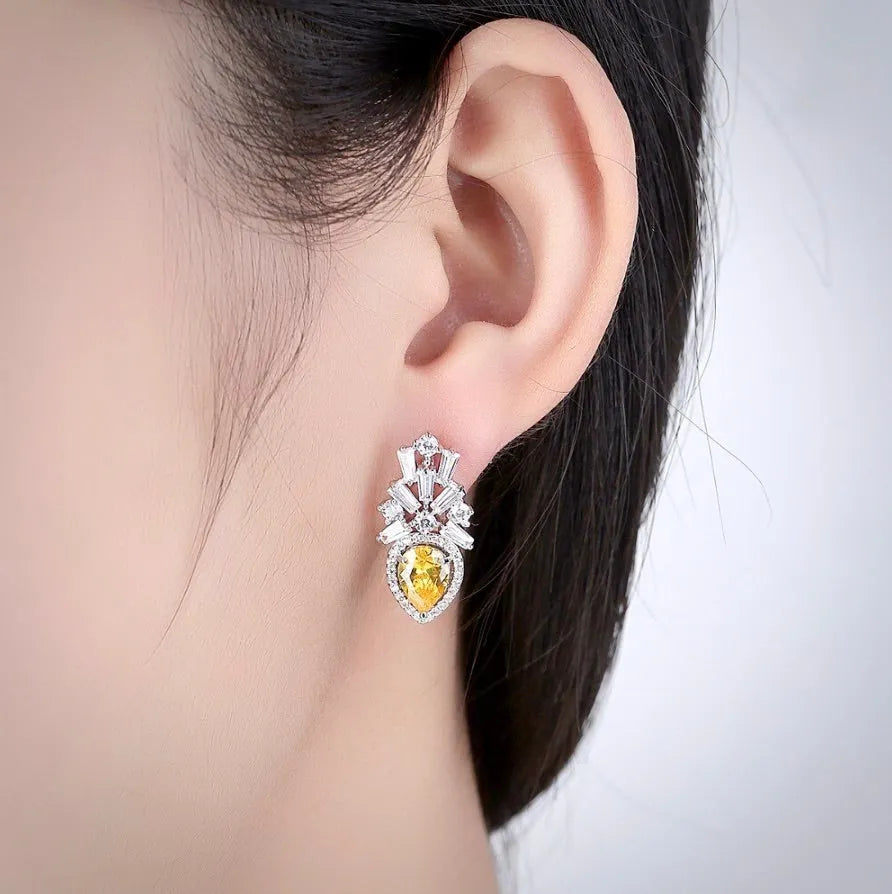 Wedding Jewelry - Yellow Cubic Zirconia Bridal Earrings