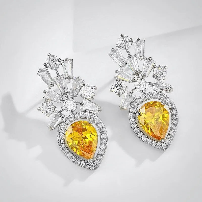 Wedding Jewelry - Yellow Cubic Zirconia Bridal Earrings
