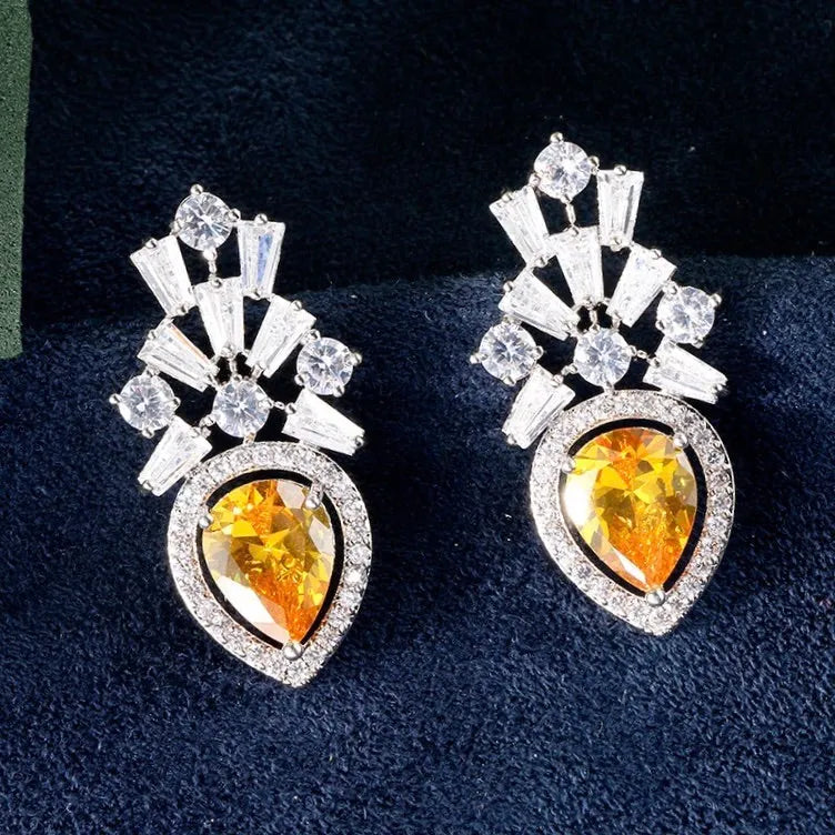 Wedding Jewelry - Yellow Cubic Zirconia Bridal Earrings