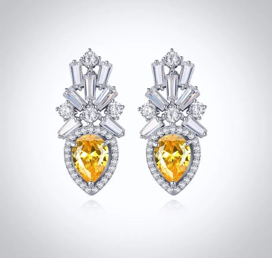Wedding Jewelry - Yellow Cubic Zirconia Bridal Earrings