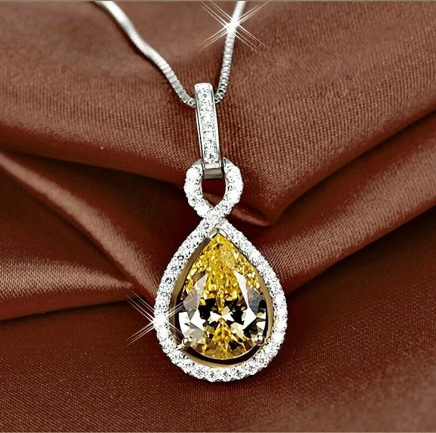 Wedding Jewelry - Yellow Cubic Zirconia Bridal Necklace 