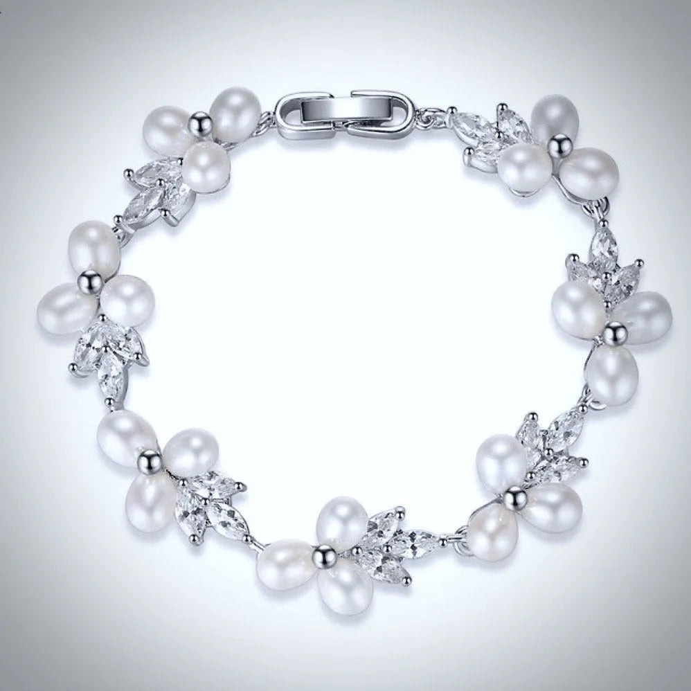 Pearl Wedding Jewelry - Freshwater Pearl and Cubic Zirconia Bridal Bracelet