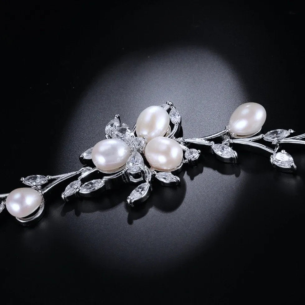 Wedding Jewelry - Freshwater Pearl and Cubic Zirconia Bridal Bracelet - Available in Silver, Rose Gold and Yellow Gold