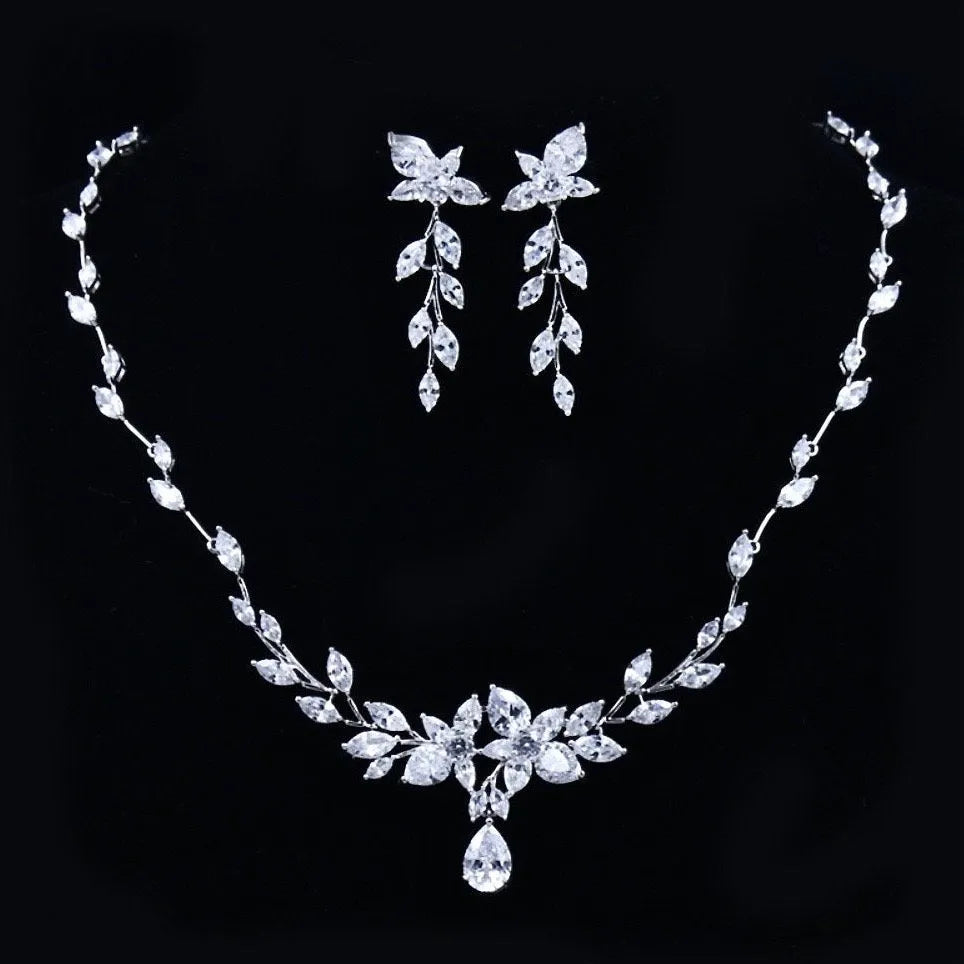 Wedding Jewelry - Silver Cubic Zirconia Bridal Jewelry Set