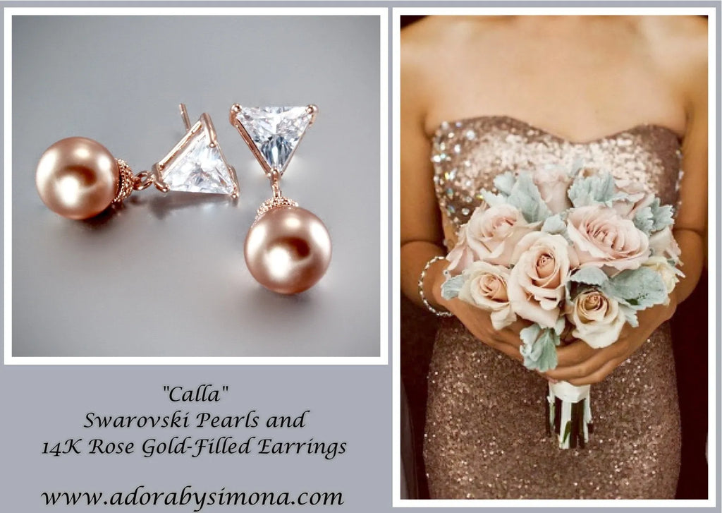 "Calla" - Swarovski Pearls and 14K Rose Gold-Filled Earrings 