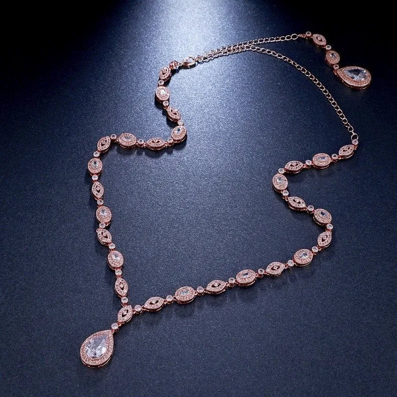 Wedding Jewelry - Cubic Zirconia Bridal Backdrop Necklace - Available in Rose Gold and Silver 
