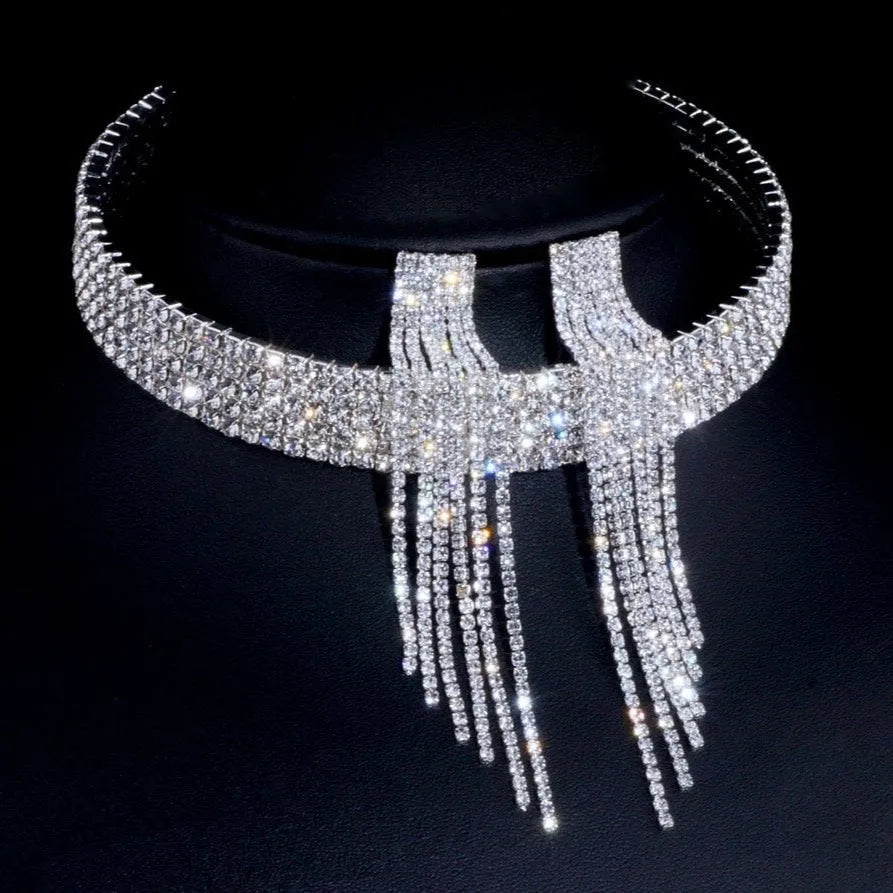Wedding Jewelry - Silver Rhinestone Three-Piece Bridal Jewelry Set
