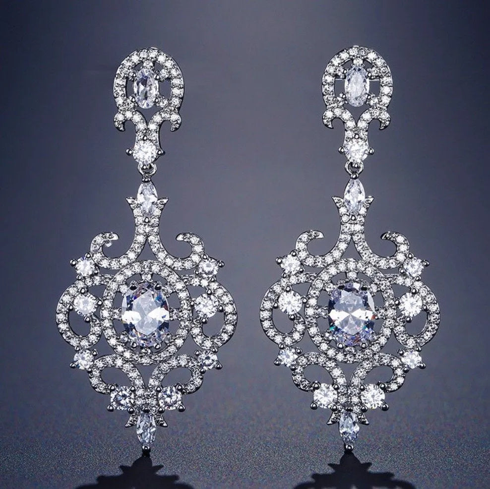 Wedding Jewelry - Cubic Zirconia Bridal Earrings - Available in Rose Gold, Silver and Yellow Gold