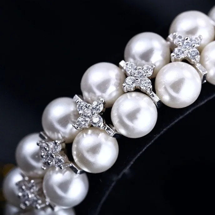 Pearl Wedding Jewelry - Pearl and Cubic Zirconia Bridal Bracelet