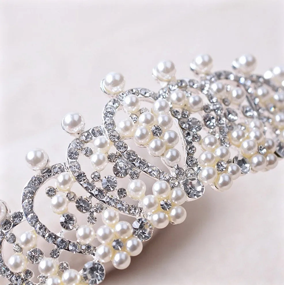 Wedding Pearl Jewelry - Pearl and Cubic Zirconia Bridal Tiara