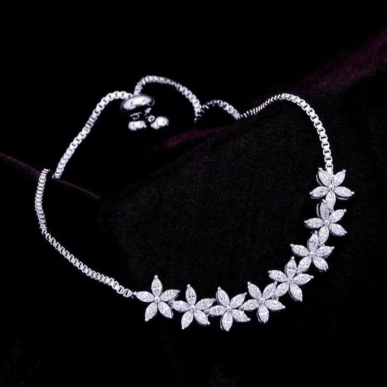 Wedding Jewelry - Cubic Zirconia Adjustable Bracelet - Available in Silver, Rose Gold and Yellow Gold