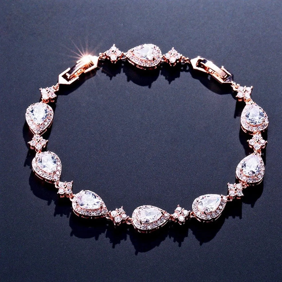 Wedding Jewelry - Cubic Zirconia Bridal Bracelet - Available in Rose Gold and Silver