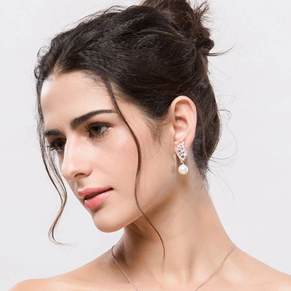 Pearl Wedding Jewelry - Pearl and Cubic Zirconia Bridal Jewelry Set