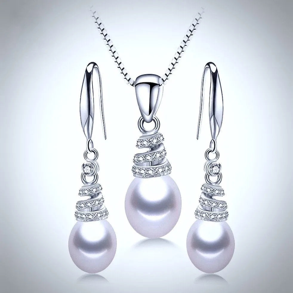 "Kalena" - Freshwater Pearl and Sterling Silver Bridal Necklace and Earrings Set