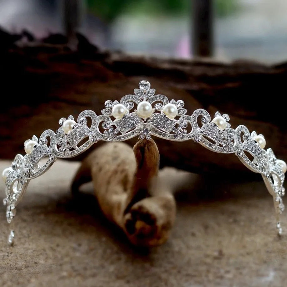 #Pearl and Rhinestone Tiara Amazon.com: JWICOS Wedding Tiara for Bride Pearl Tiaras and  main image 3