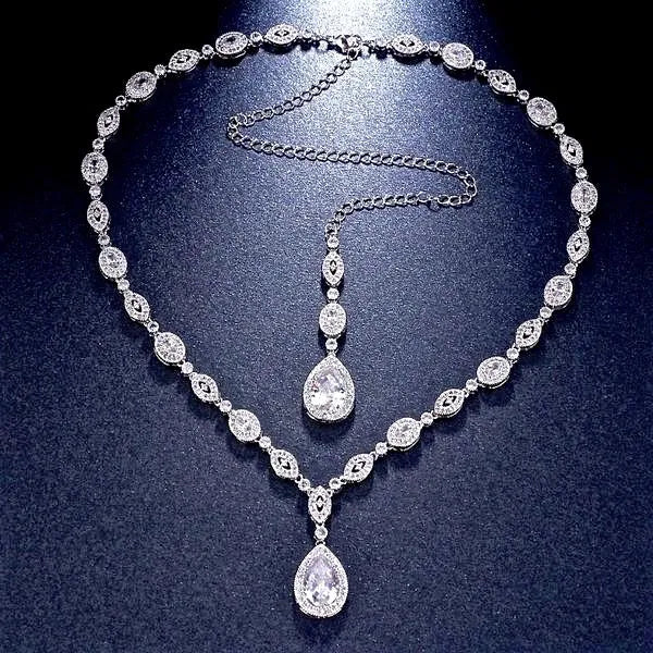 Wedding Jewelry - Cubic Zirconia Bridal Backdrop Necklace - Available in Rose Gold and Silver 