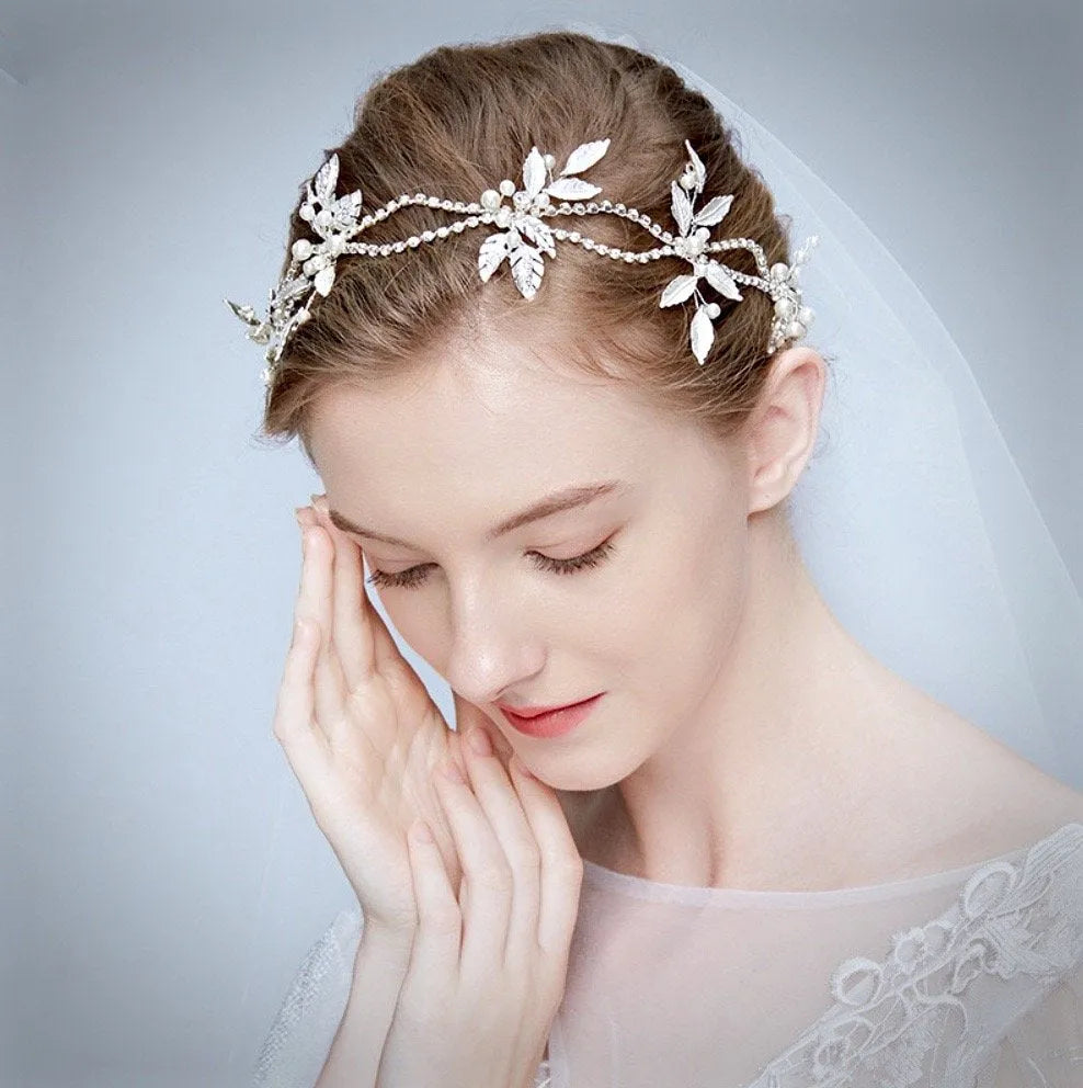 Wedding Hair Accessories - Silver Pearl and Crystal Bridal Headband