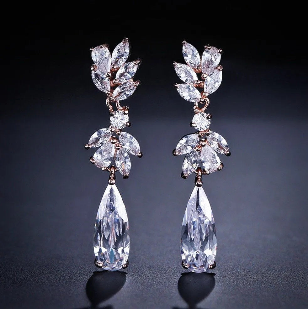 Wedding Jewelry - Cubic Zirconia Bridal Earrings - Available in Rose Gold, Silver and Yellow Gold