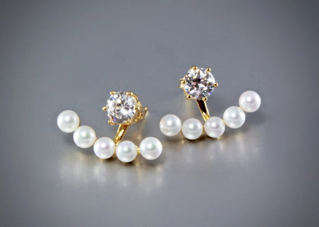 "Kyla" - Pearl and Cubic Zirconia Bridal Earring Jackets 