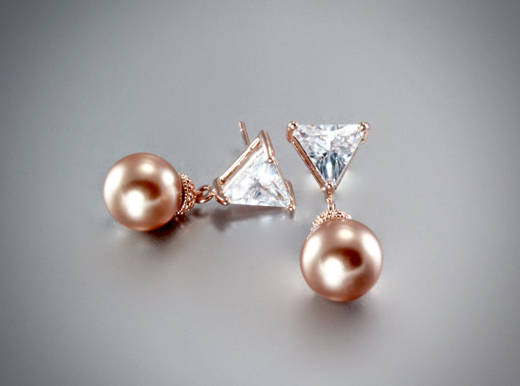 "Calla" - Swarovski Pearls and 14K Rose Gold-Filled Earrings 