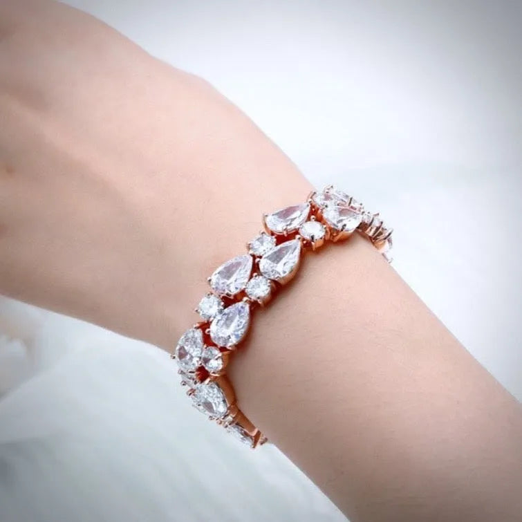 Wedding Jewelry - Cubic Zirconia Bridal Bracelet - Available in Silver and Rose Gold