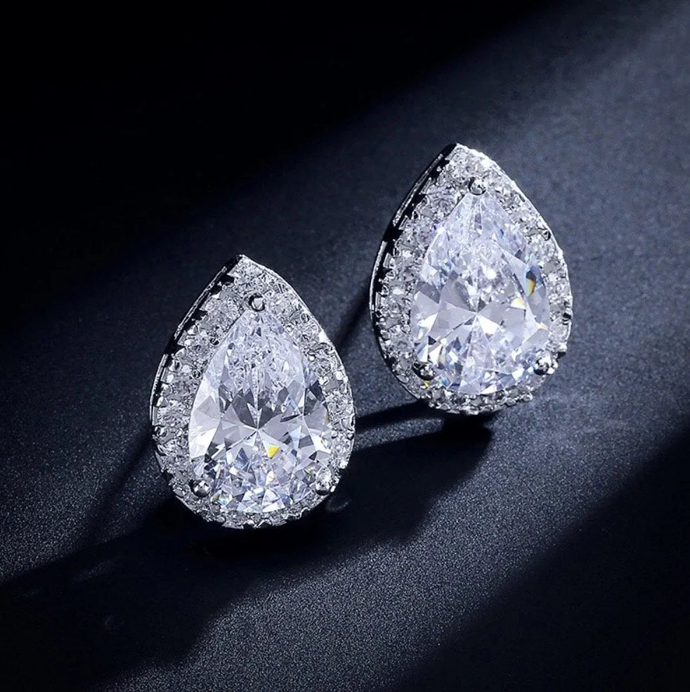 Wedding Jewelry - Cubic Zirconia Bridal Earrings - Available in Silver, Rose Gold and Yellow Gold