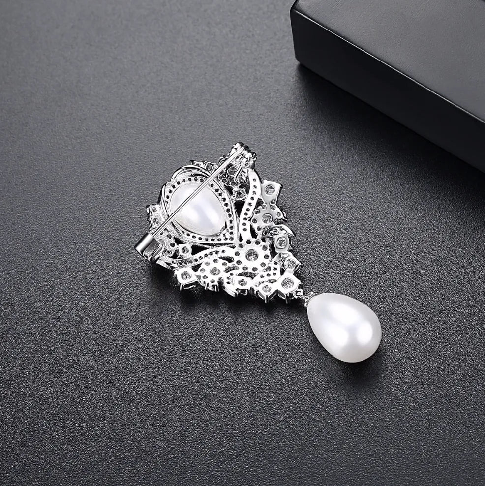"Ramona" - Pearl and Cubic Zirconia Bridal Brooch