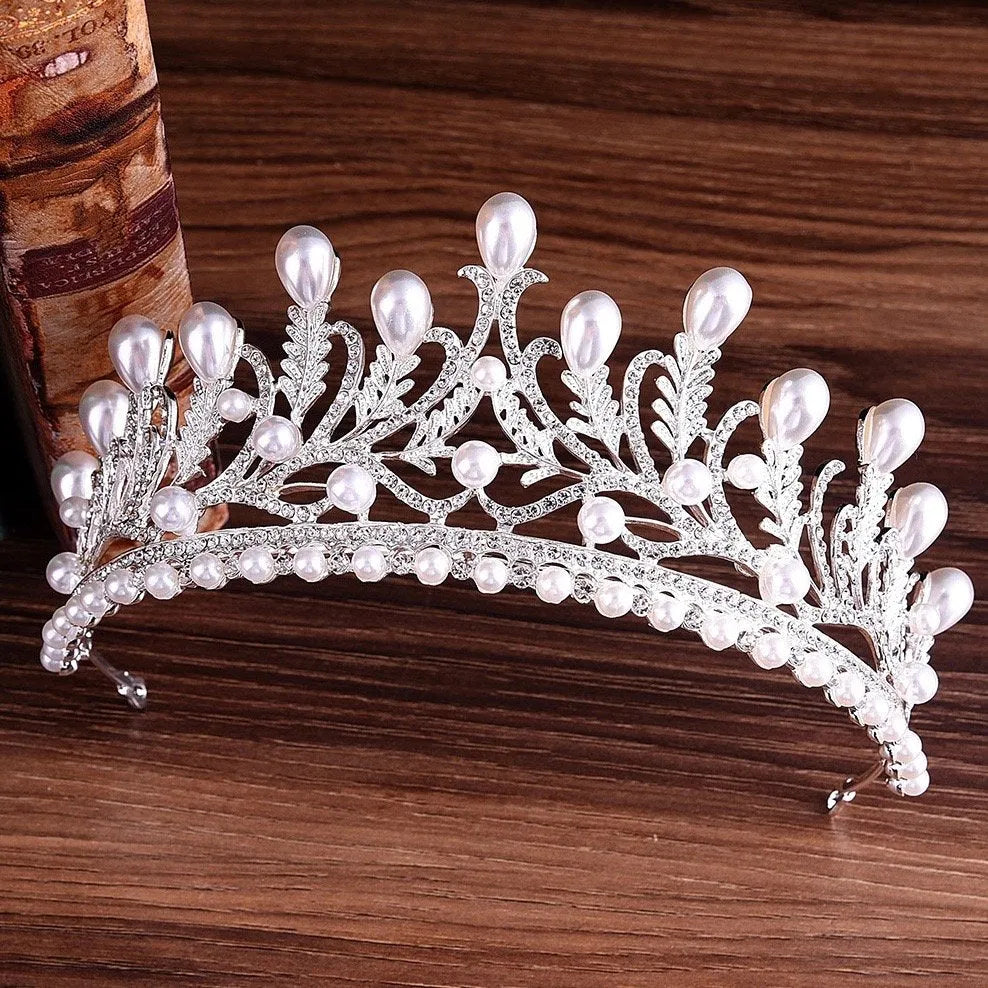 Wedding Hair Accessories - Pearl and Cubic Zirconia Bridal Tiara