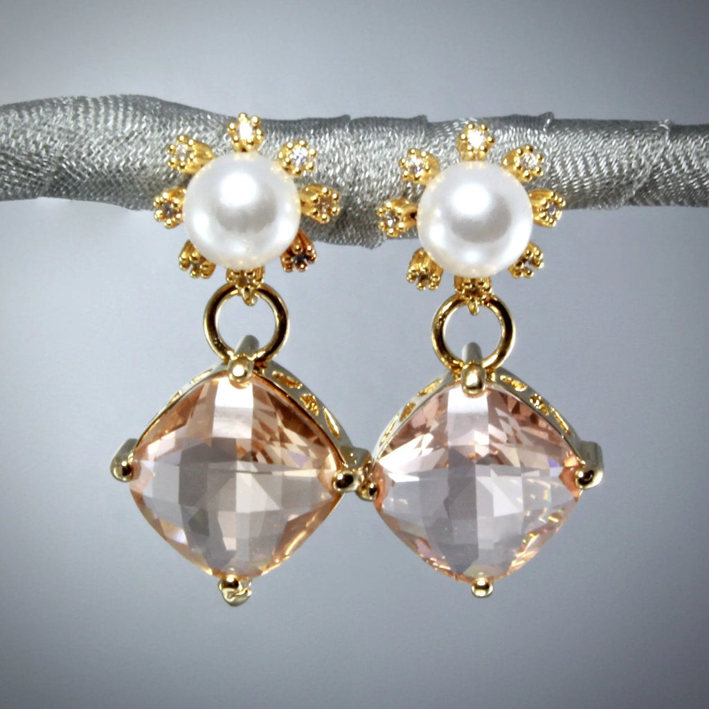 "Alanna" - Crystal and Pearl Gold Earrings - More Colors Available