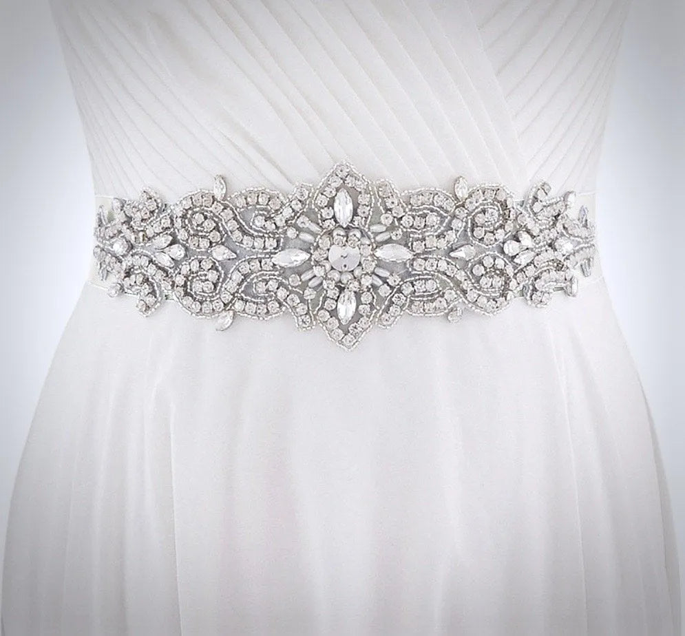 Wedding Accessories - Wedding Silver Crystal and Pearls Belt/Sash