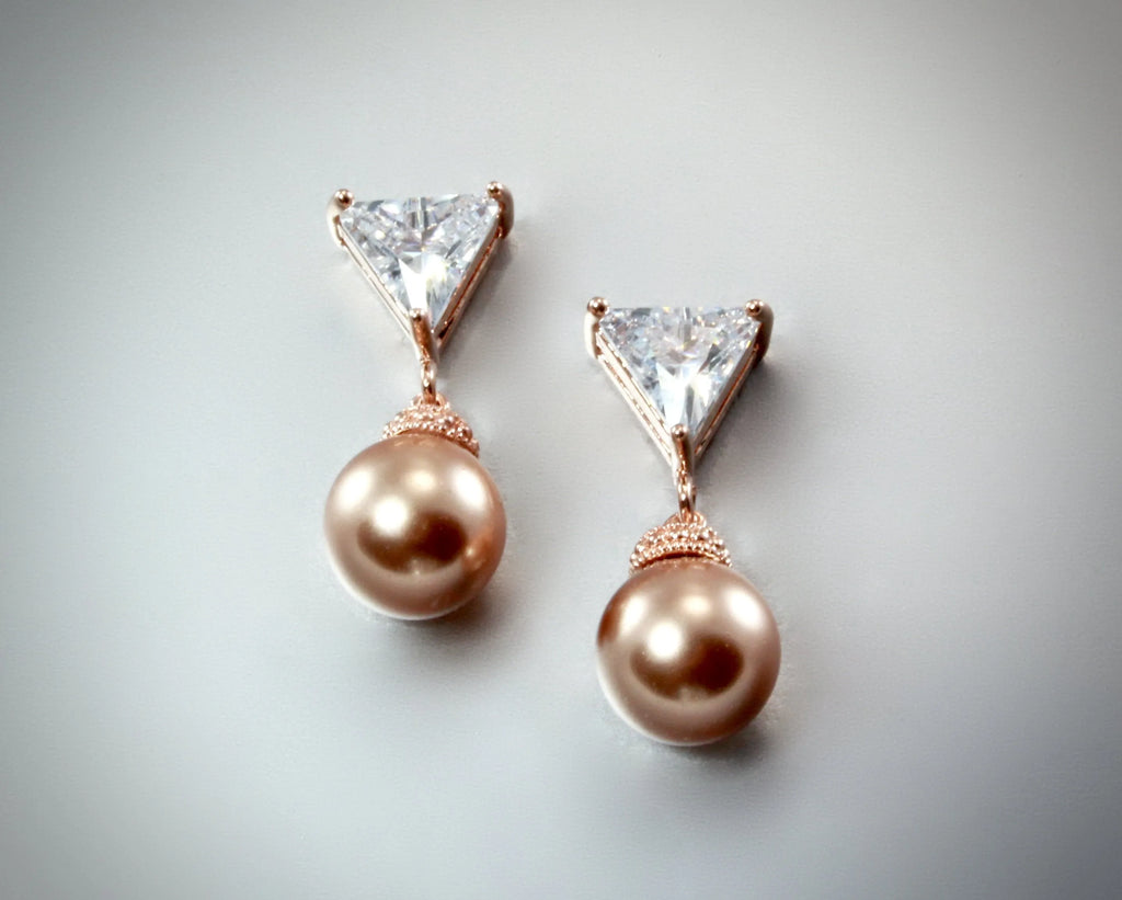 "Calla" - Swarovski Pearls and 14K Rose Gold-Filled Earrings 