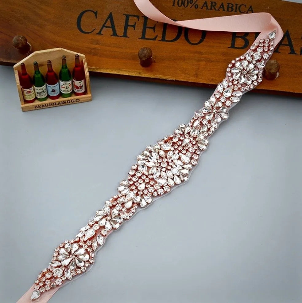rose gold sash for dress Rose Gold Crystal Rhinestone Wedding Sash BT2014 Vintage Rose main image 0