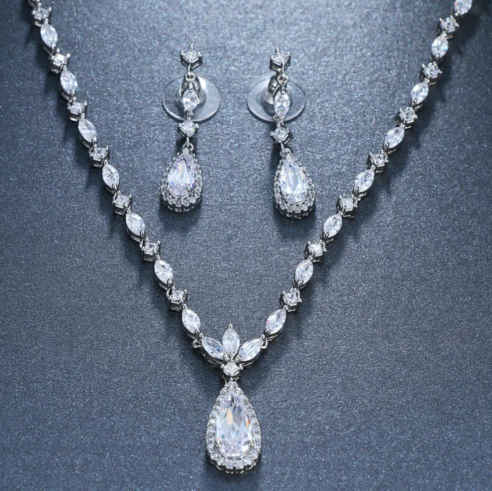 Wedding Jewelry - Silver Cubic Zirconia Bridal Jewelry Set