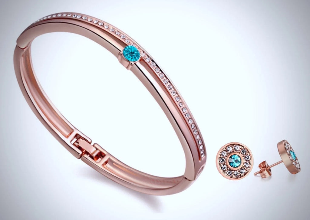 "Nicole" - Rose Gold and Cubic Zirconia Bracelet and Earrings Set