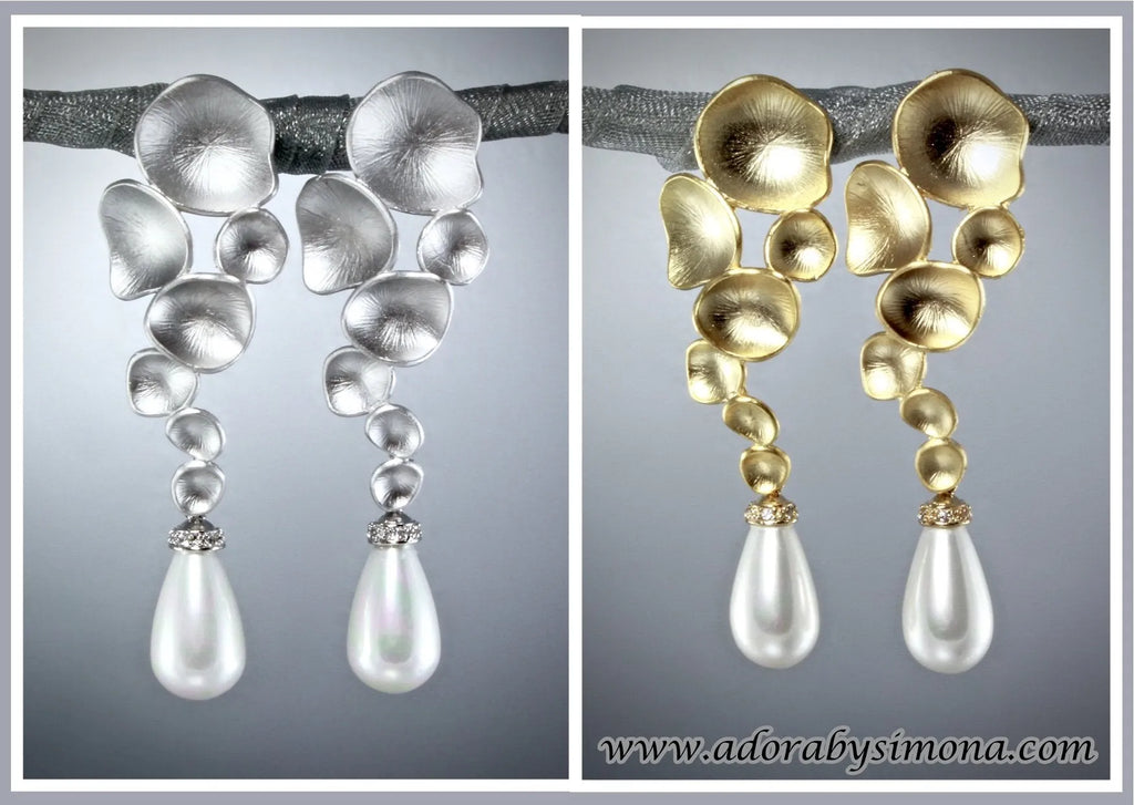 "Bliss" - Pearl Bridal Earrings - Available in Silver and Gold