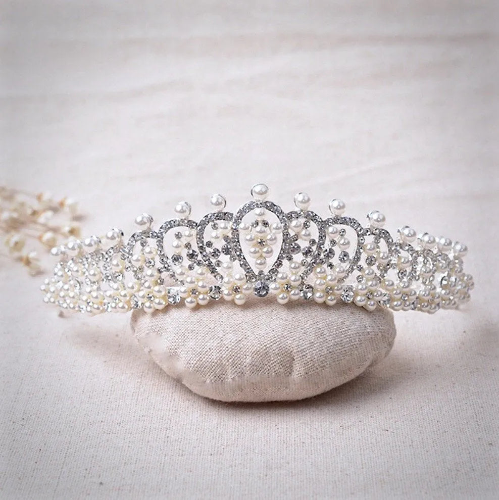 Wedding Pearl Jewelry - Pearl and Cubic Zirconia Bridal Tiara