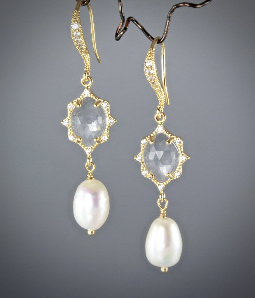 "Robyn" - Colorful Pearl and Crystal Bridesmaids Earrings