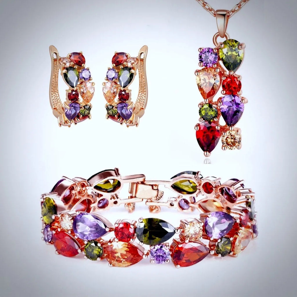 Wedding Jewelry - Multicolor Cubic Zirconia Necklace/Bracelet/Earrings/Set