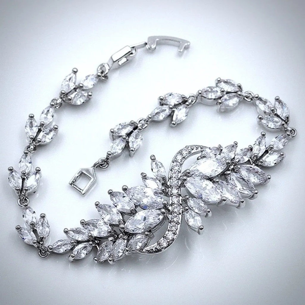 Wedding Jewelry - Cubic Zirconia Bridal Bracelet and Earrings Set