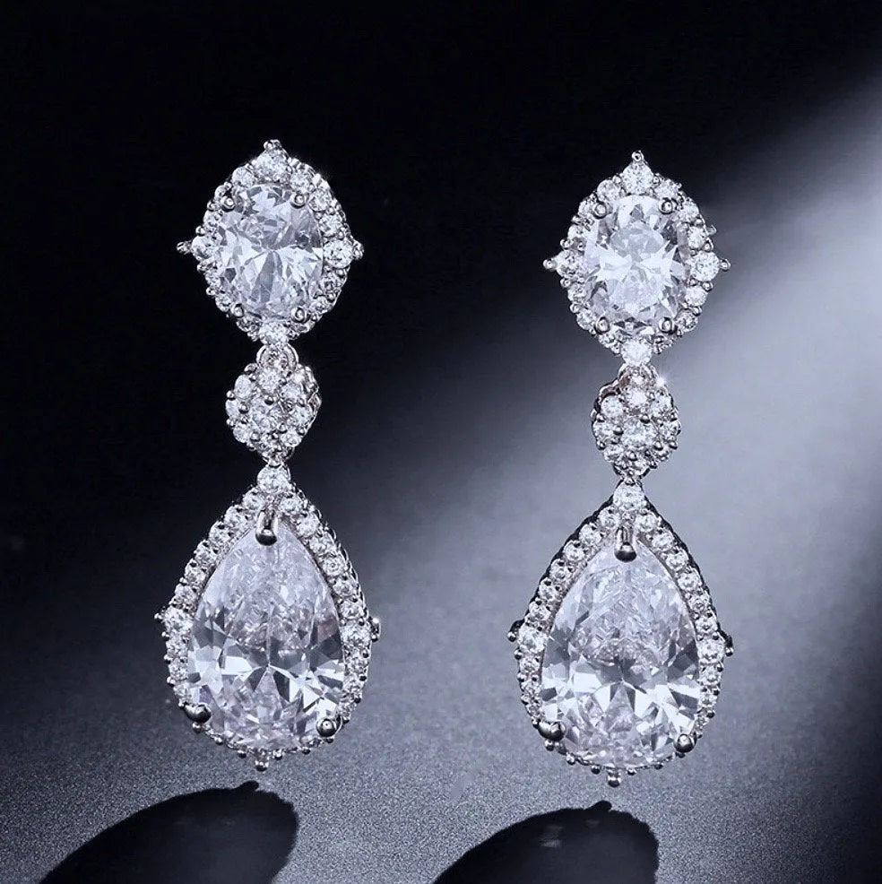 Wedding Jewelry - Cubic Zirconia Bridal Earrings - Available in Silver and Gold