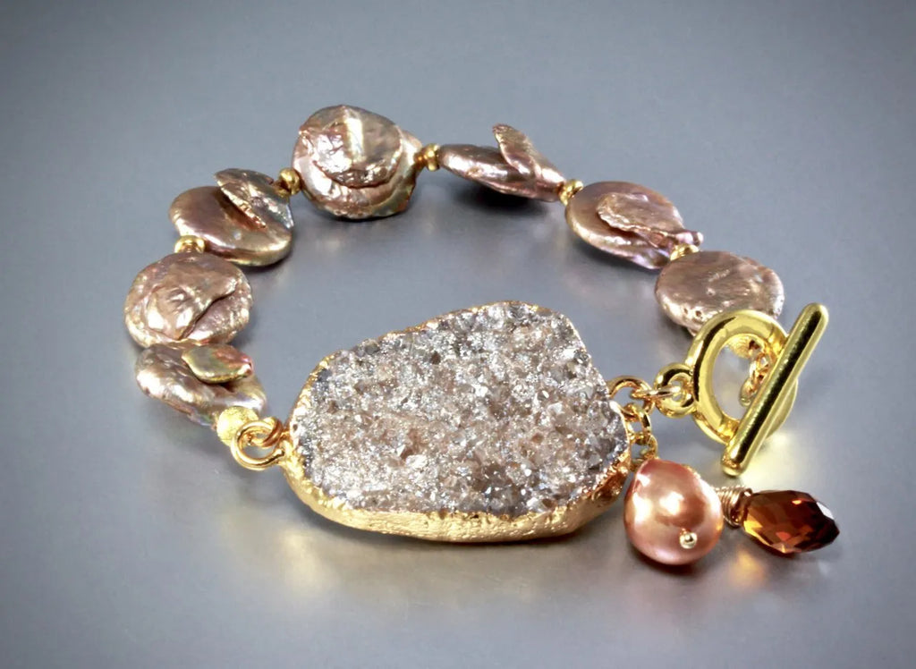 "Evelyn" - Drusy Agate and Pearl Bracelet